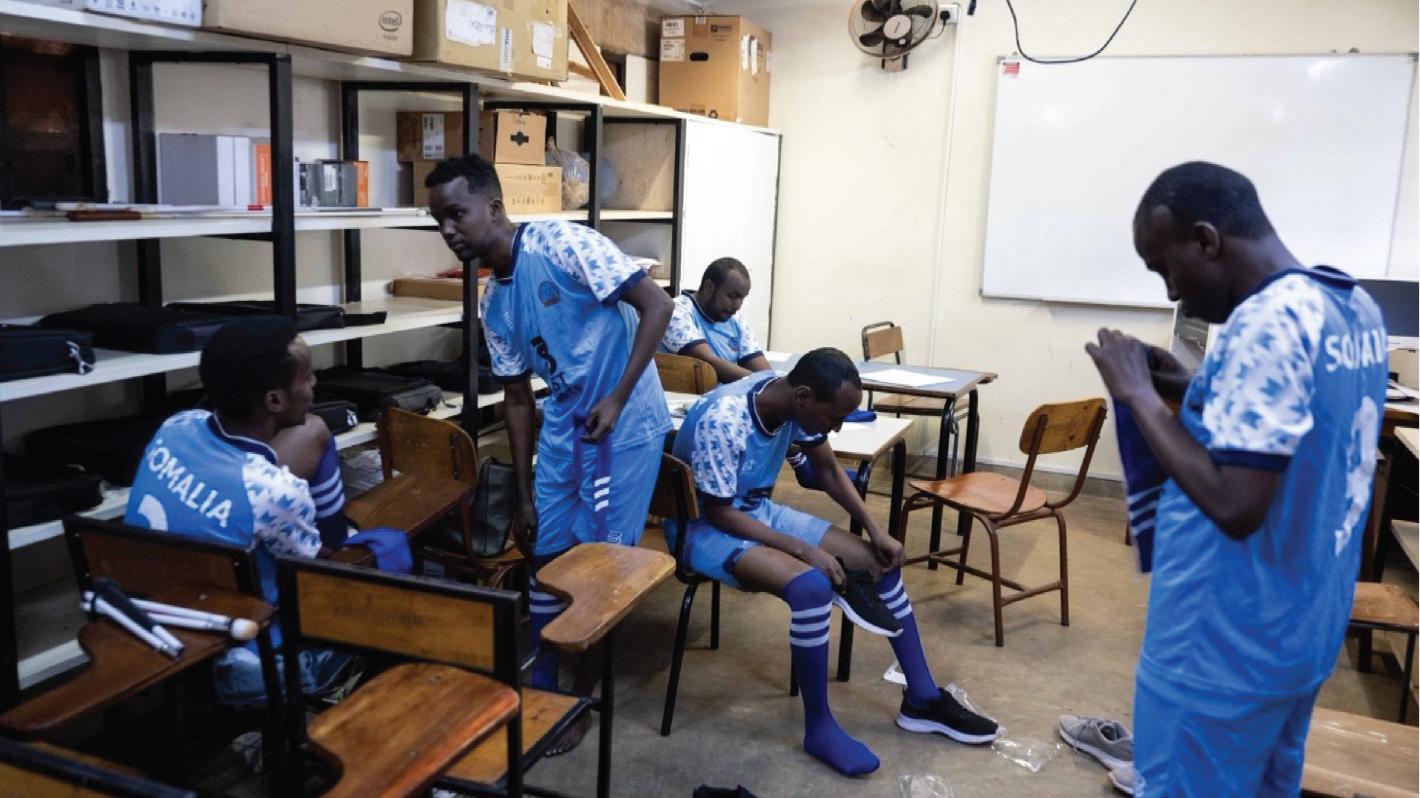 A photo of the Somali side dons its uniforms before the start of the match