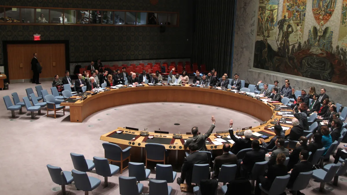 A view of the meeting, as Council members vote in favour of the draft resolution.