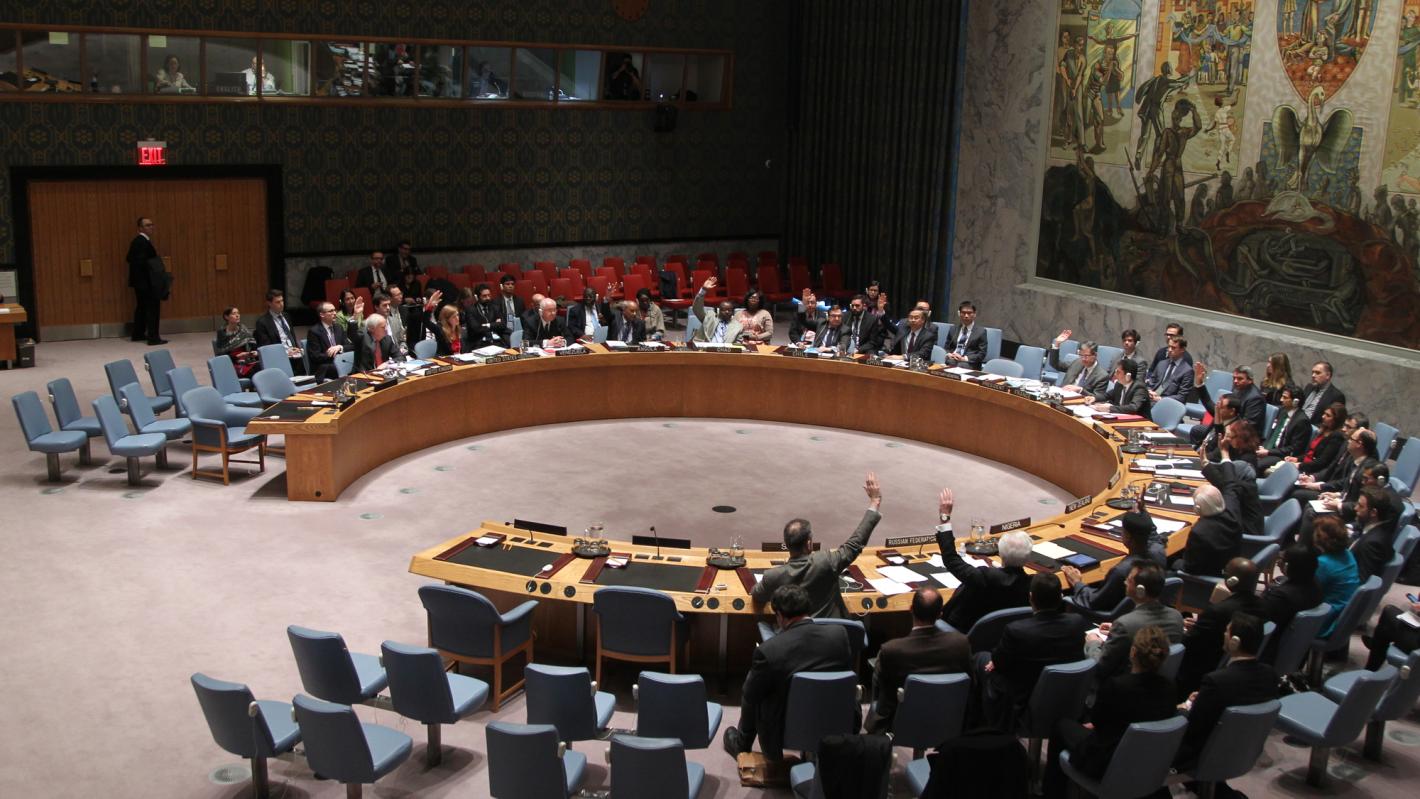 A view of the meeting, as Council members vote in favour of the draft resolution.