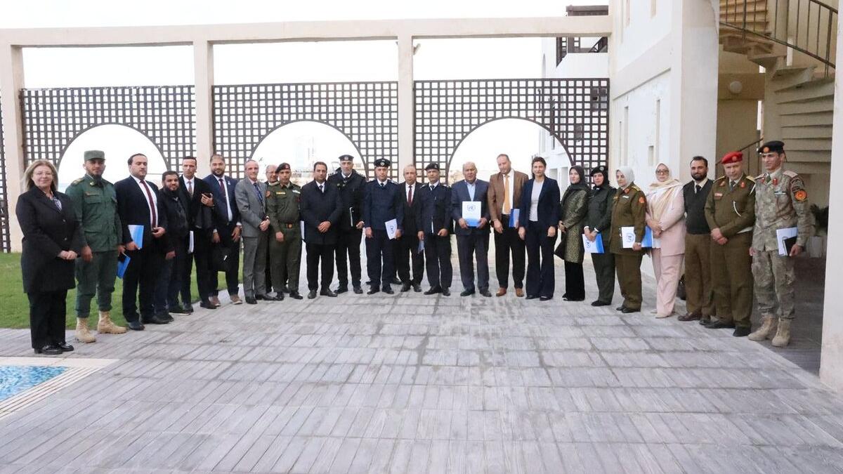 Group photo for UNSMIL-facilitated symposium on the implementation of the Code of Conduct for Military and Security units and institutions participants 