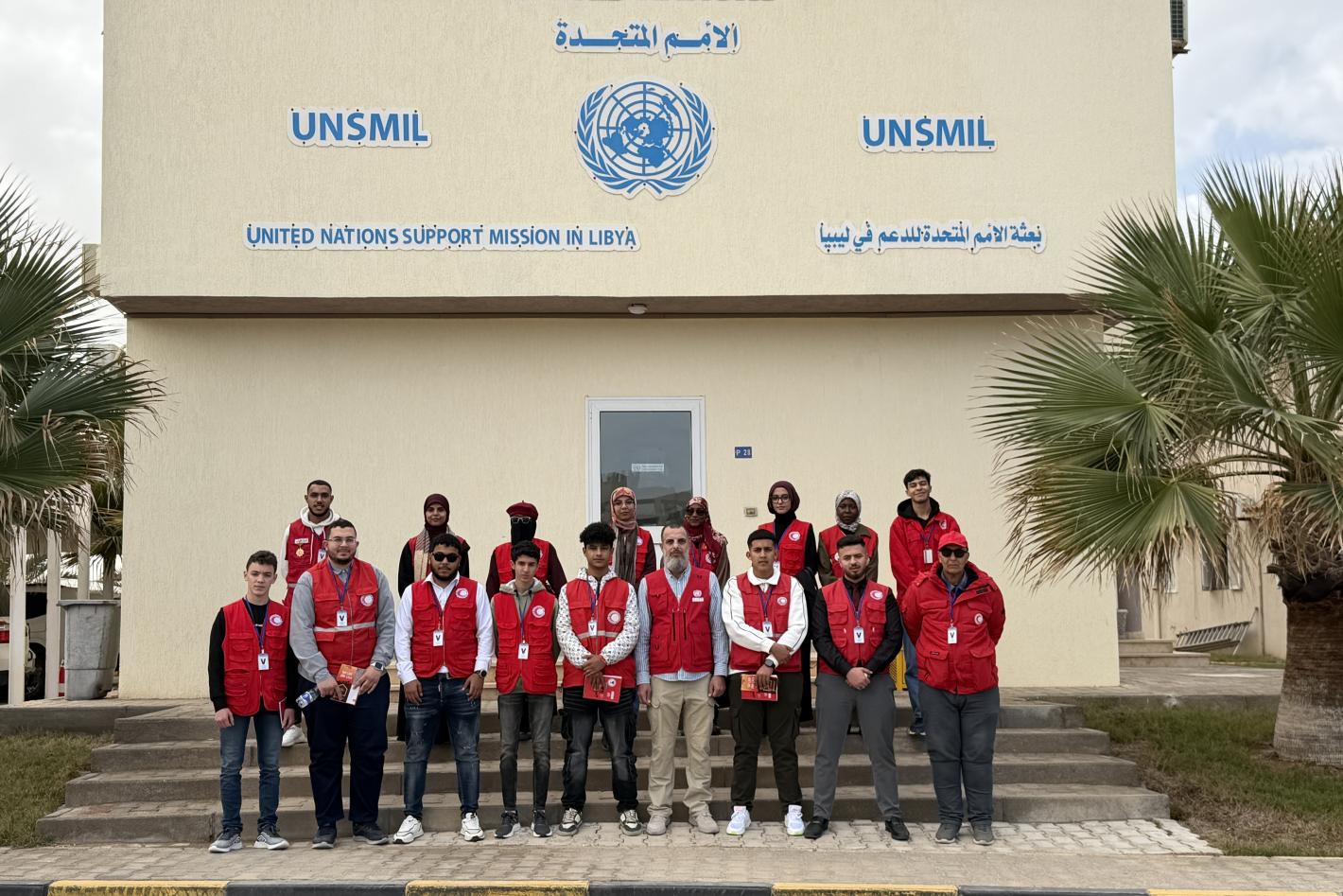 Group photo of Libyan Red Crescent volunteers attending UNSMIL-backed training targets life-saving awareness as explosive risks persist in Libya 