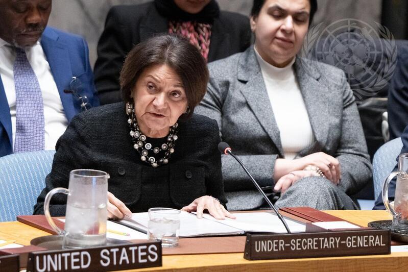 UN Under-Secretary-General Rosemary DiCarlo addressing the Security Council regarding Ukraine